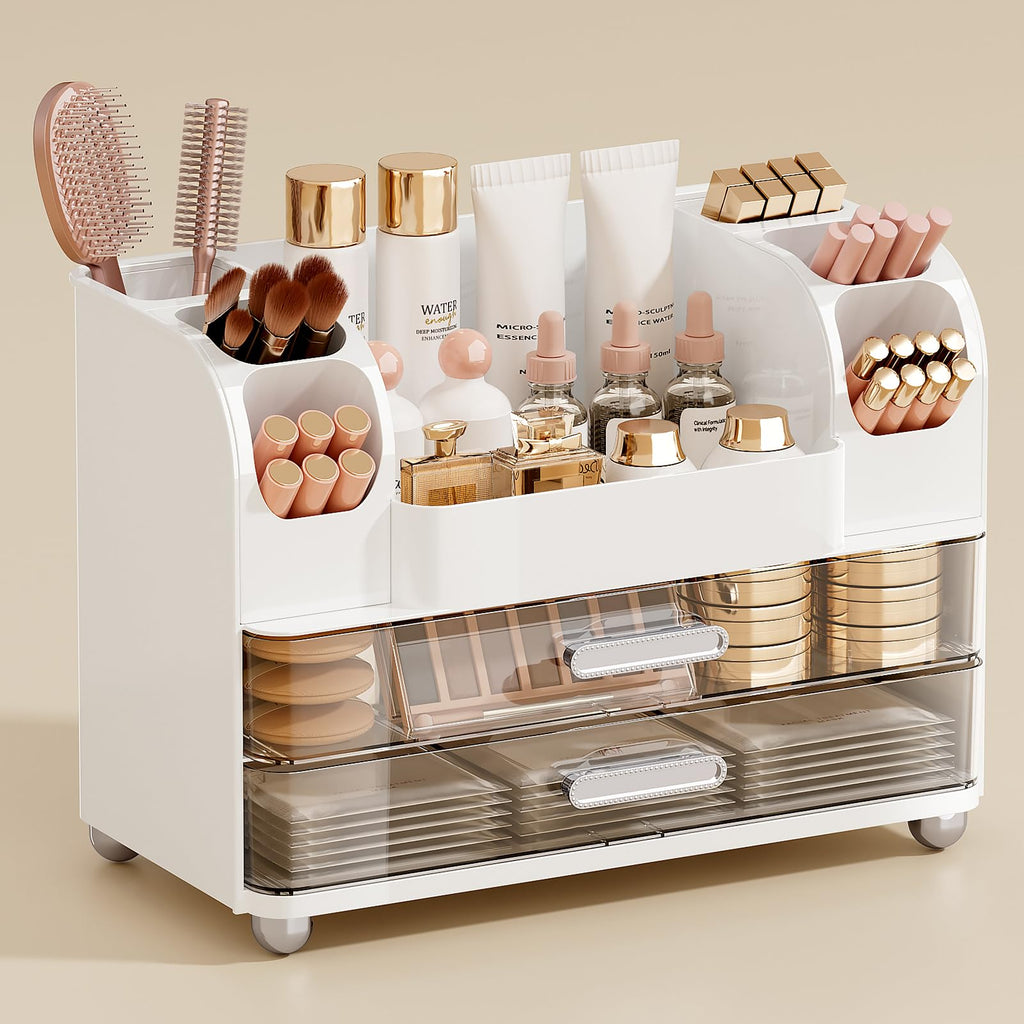 UFORU Makeup Organizer Countertop with 2 Large Drawers for Vanity Bathroom