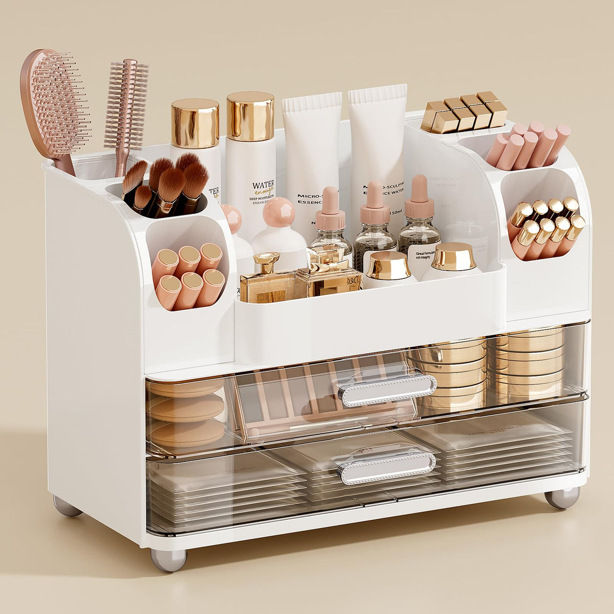 UFORU Makeup Organizer Countertop with 2 Large Drawers for Vanity Bathroom