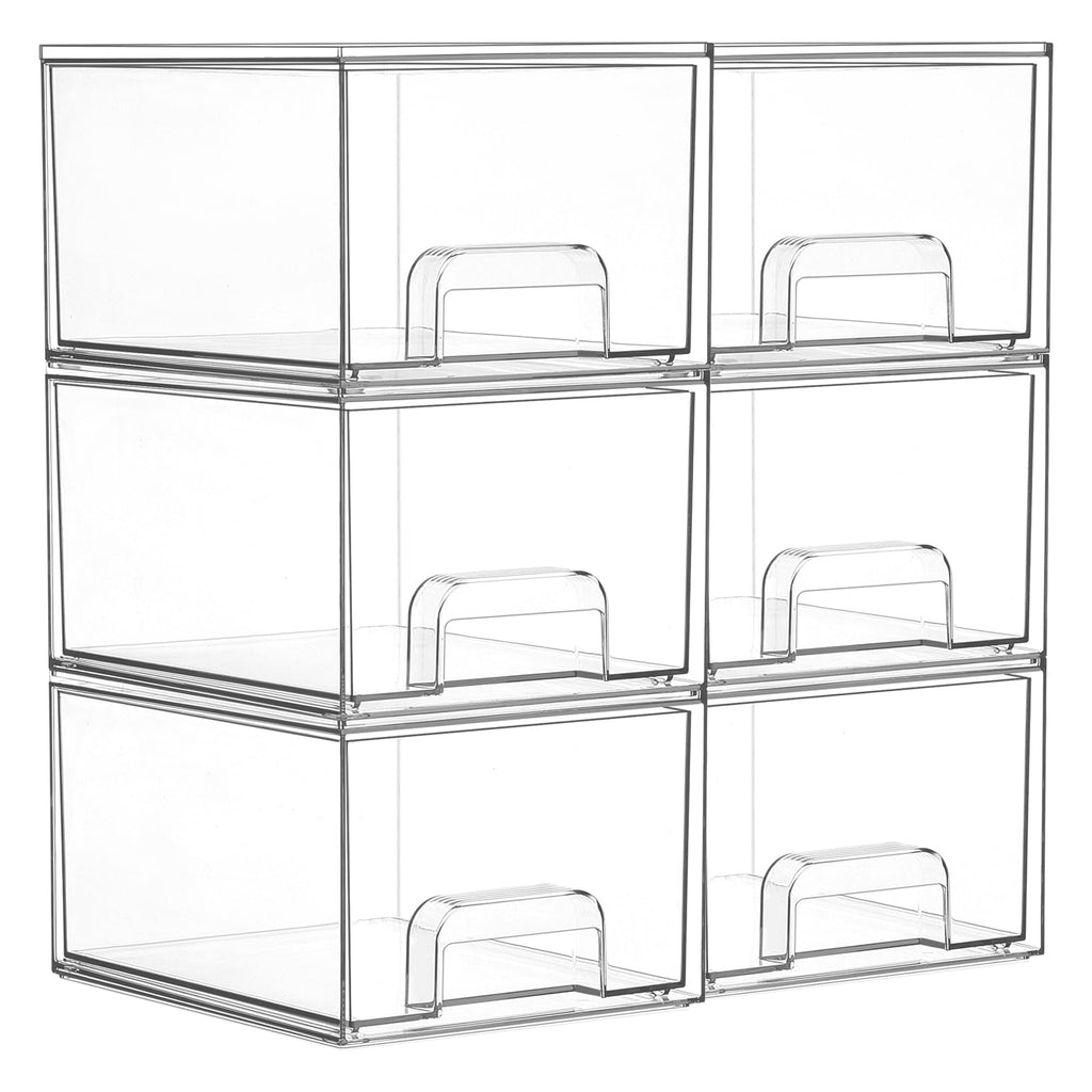 Vtopmart Clear Stackable Storage Drawers, 2 Pack Wide Plastic Organizers