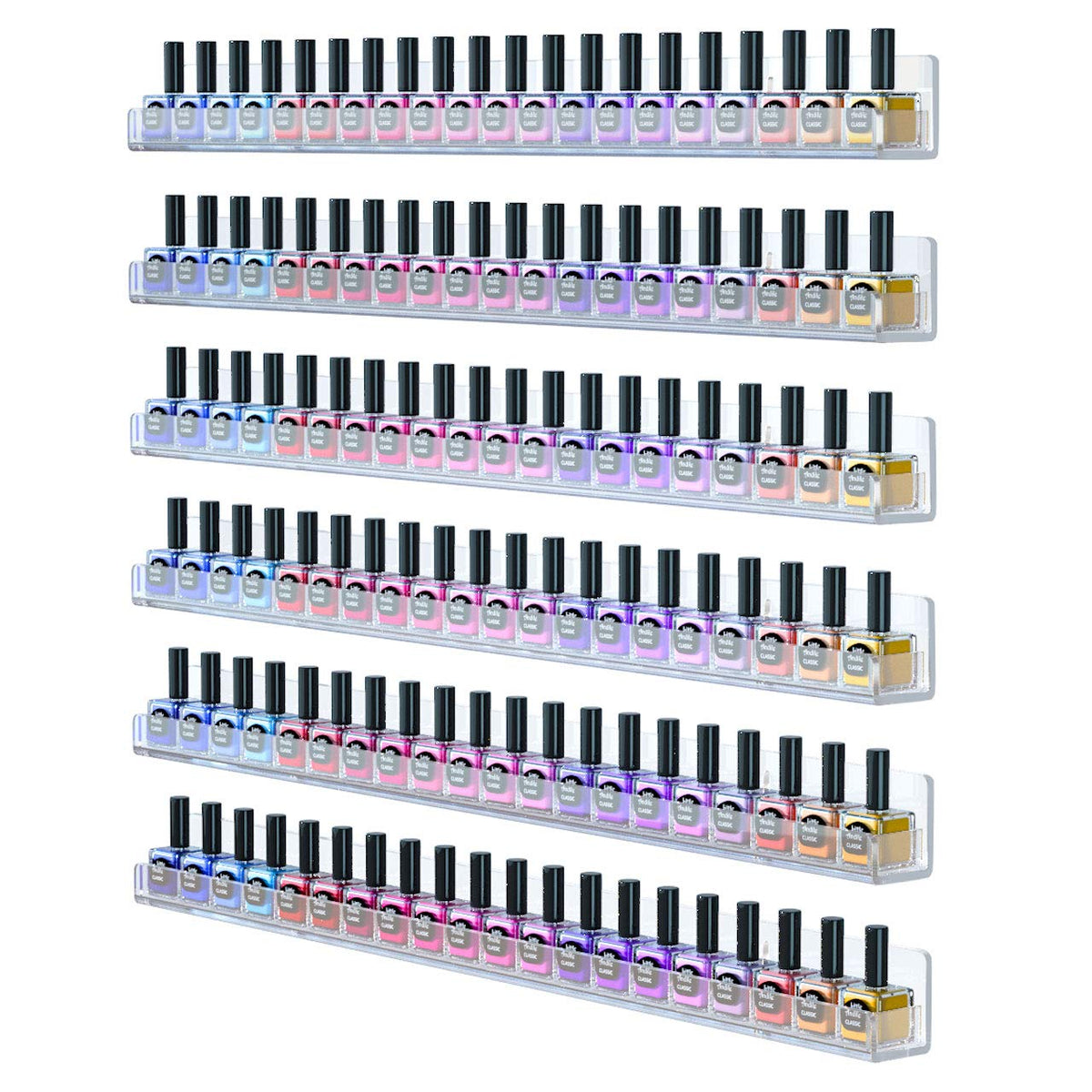 FEMELI Nail Polish Wall Rack, 6 Shelves Acrylic Organizer (15 Inch, Clear)