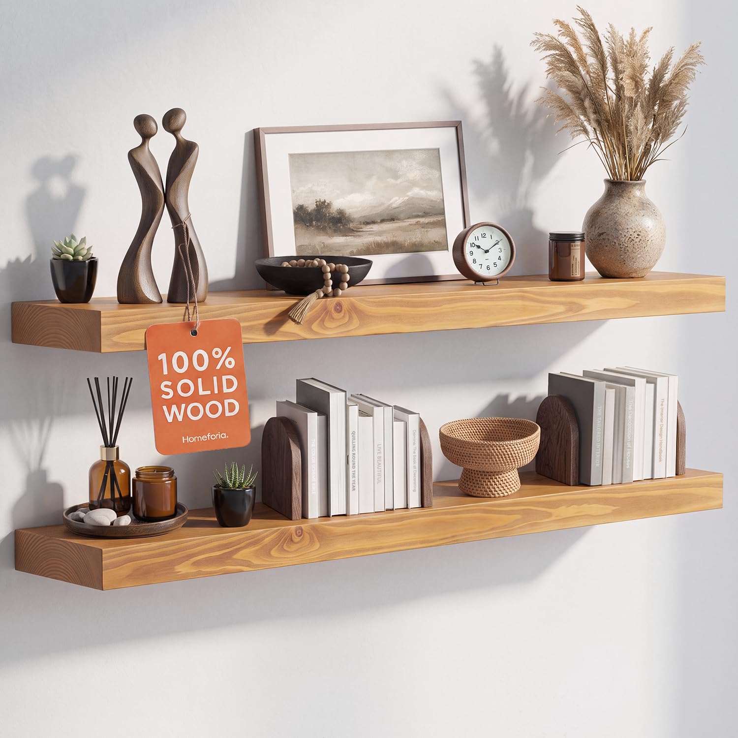 Homeforia 24 Inch Floating Shelves, High-End Solid Pine Wood, Set of 2