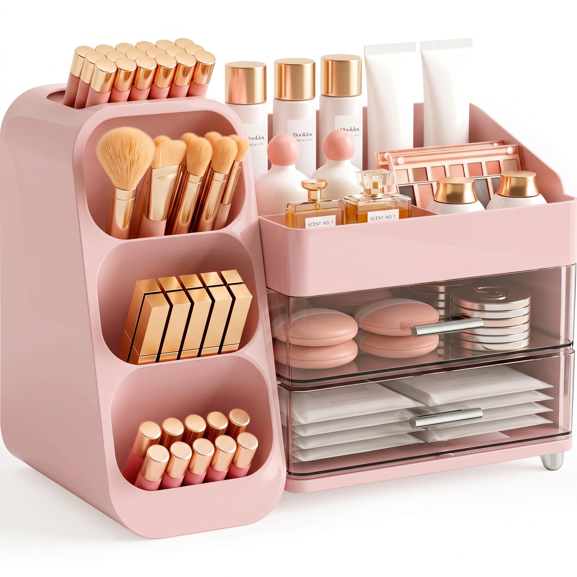 Booklov Small Makeup Organizer for Vanity Countertop, Cream