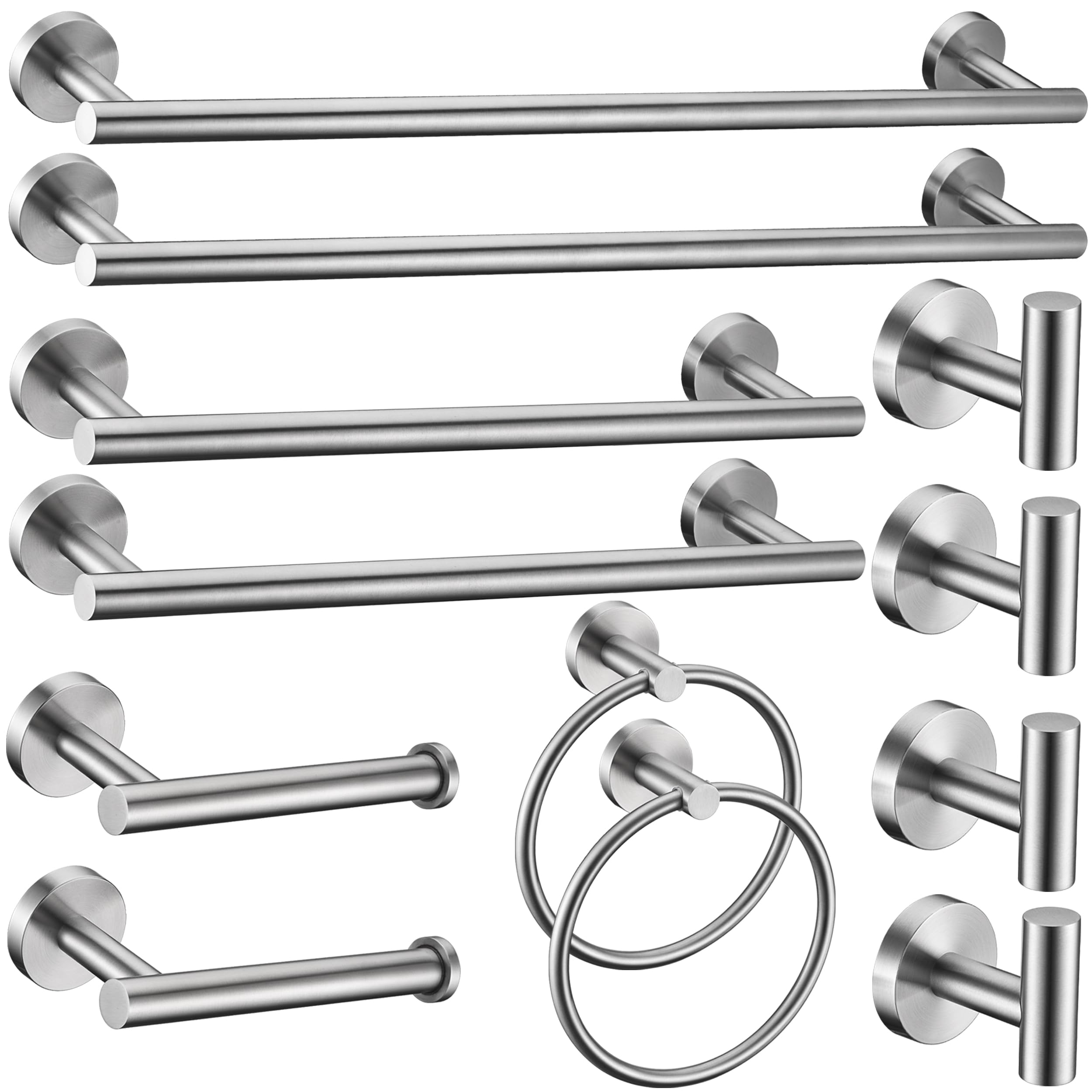 6 Pieces Brushed Nickel Bathroom Hardware Accessories Set Hand Towel Ring 16&23.6 inch Round Towel Bar Silver Toilet Paper Holder Towel Hooks 2 Pieces SUS 304 Stainless Steel,Heavy Duty,Wall Mounted