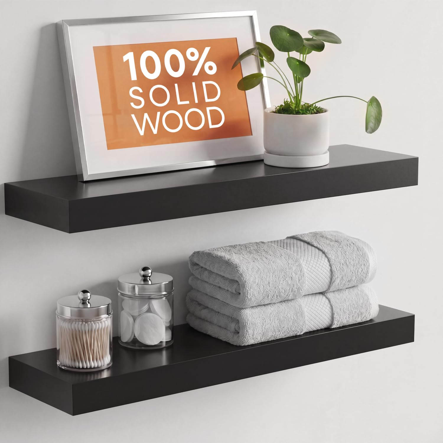 Homeforia 24 Inch Floating Shelves, High-End Solid Pine Wood, Set of 2