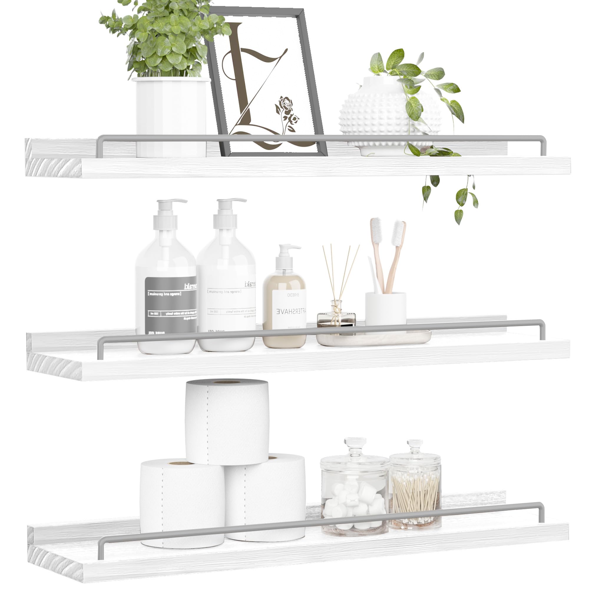 RYOFOBETTO Floating Shelves for Wall Decor Bathroom Shelves Over Toilet, Farmhouse Wall Shelves for Living Room, Bedroom, Picture Frames, Plants, Kitchen (Black, Set of 3)