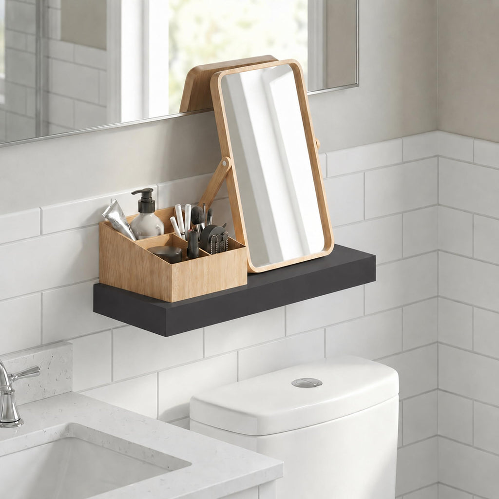 Furinno Tanna Floating Shelves for Wall, Bathroom Wall Shelf, Americano