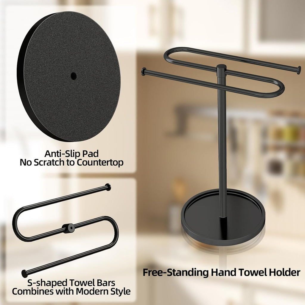 Bethom Hand Towel Holder Stand for Bathroom Countertop,S-Shape Bar,Black