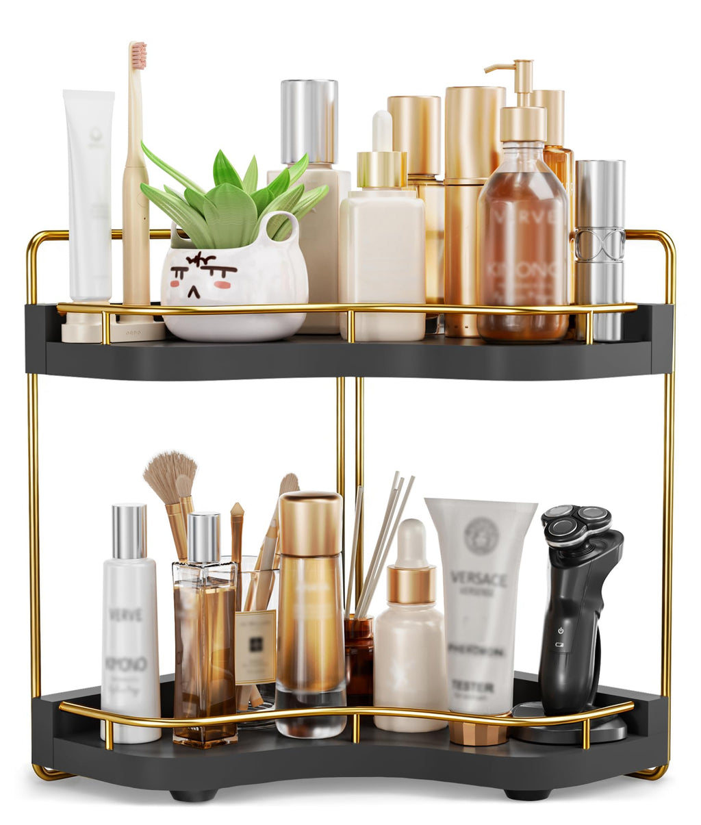 2-Tier Corner Bathroom Counter Organizer, Larger, Dark Brown