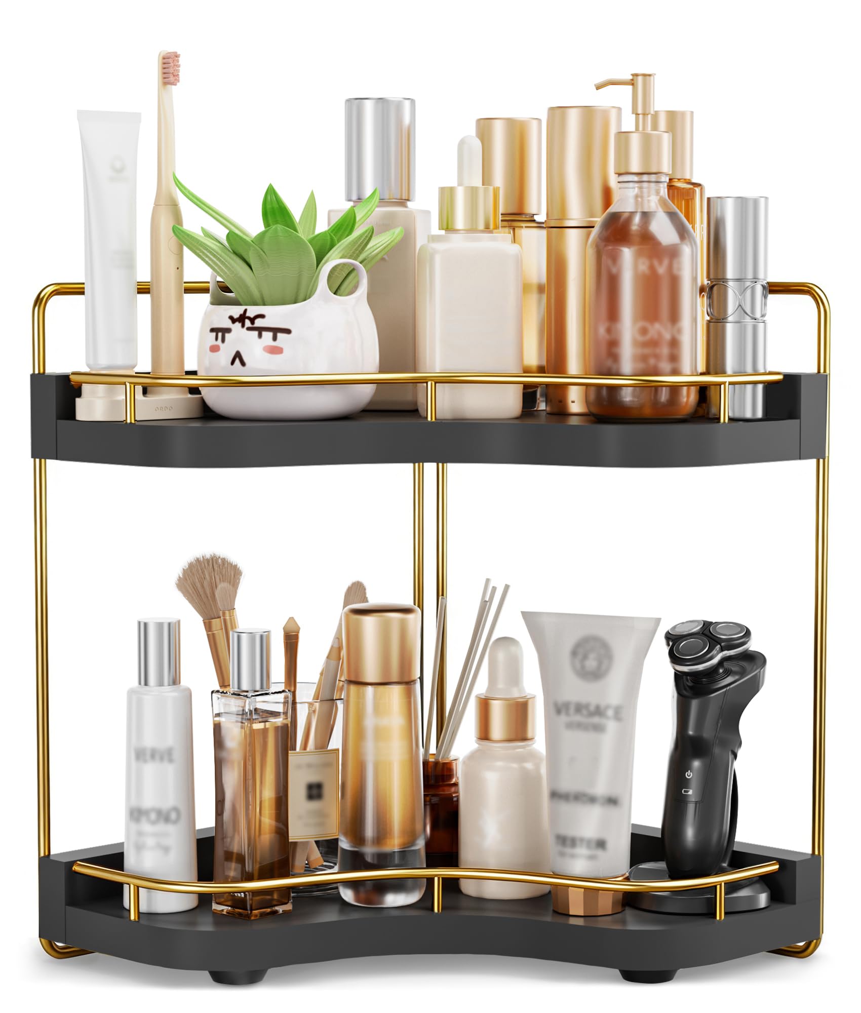 2-Tier Corner Bathroom Counter Organizer, Larger, Dark Brown