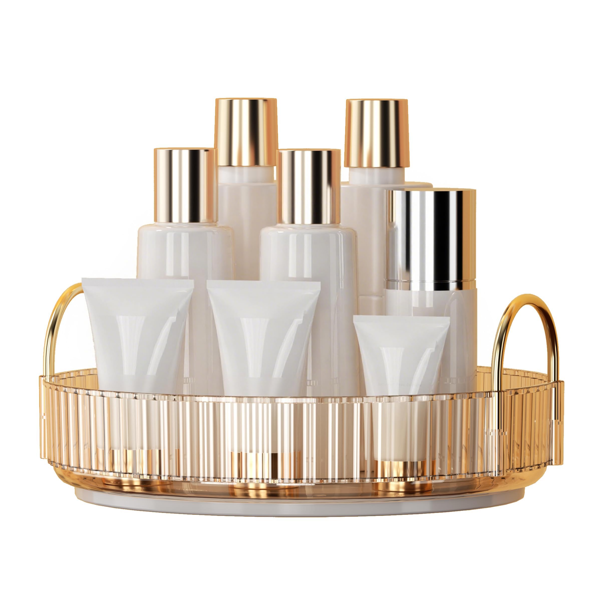 YCIA&DONE 360 Rotating Makeup Organizer and Storage for Vanity Countertop 3 Tiers, High Capacity Cosmetic Skincare Perfume Organizers for Dresser Bathroom Lazy Susan (Smoky Gray)