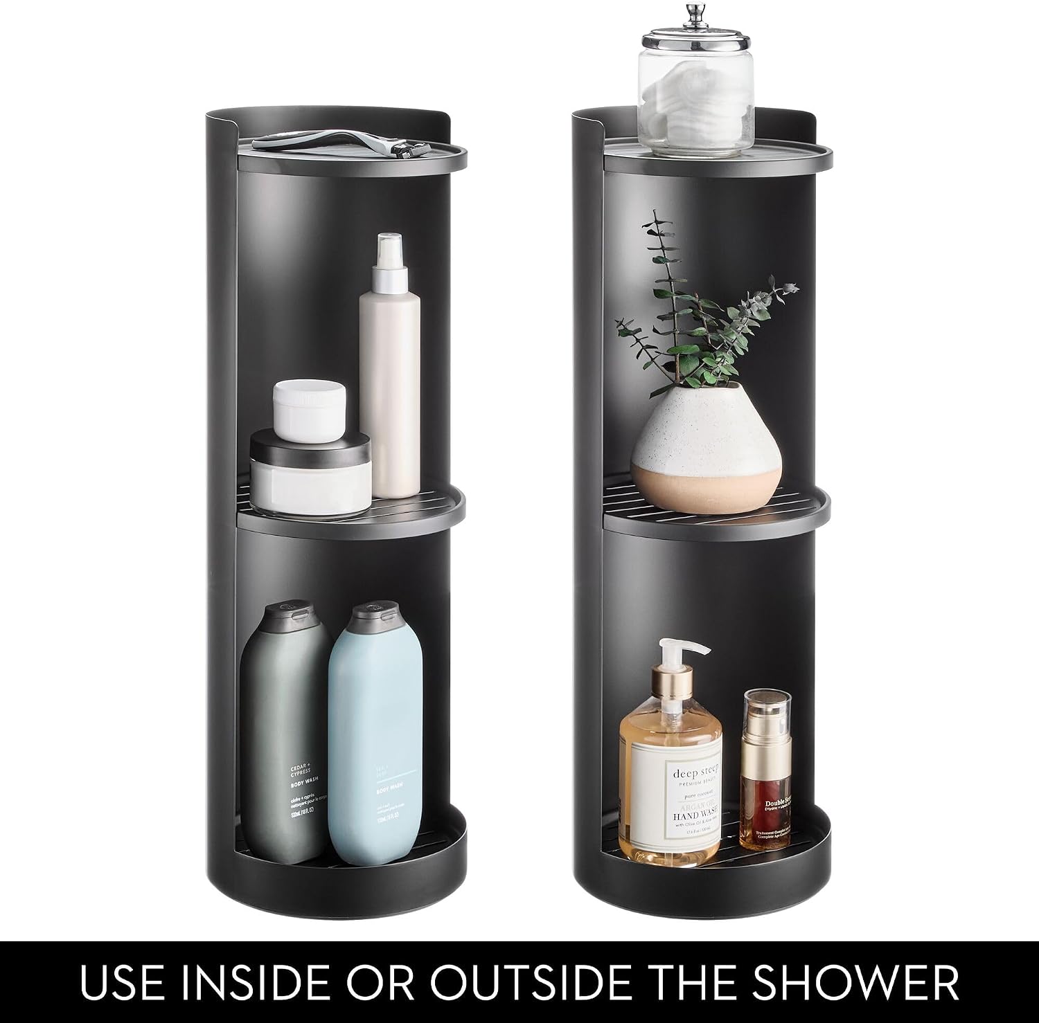iDesign Freestanding 3-Tier Rotating Bathroom Organizer, Matte Black