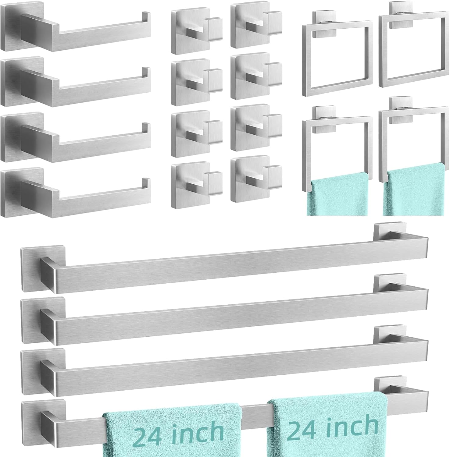 FEILERN 20-Piece Bathroom Hardware Set Brushed Nickel 24 Inch Towel Bar Set