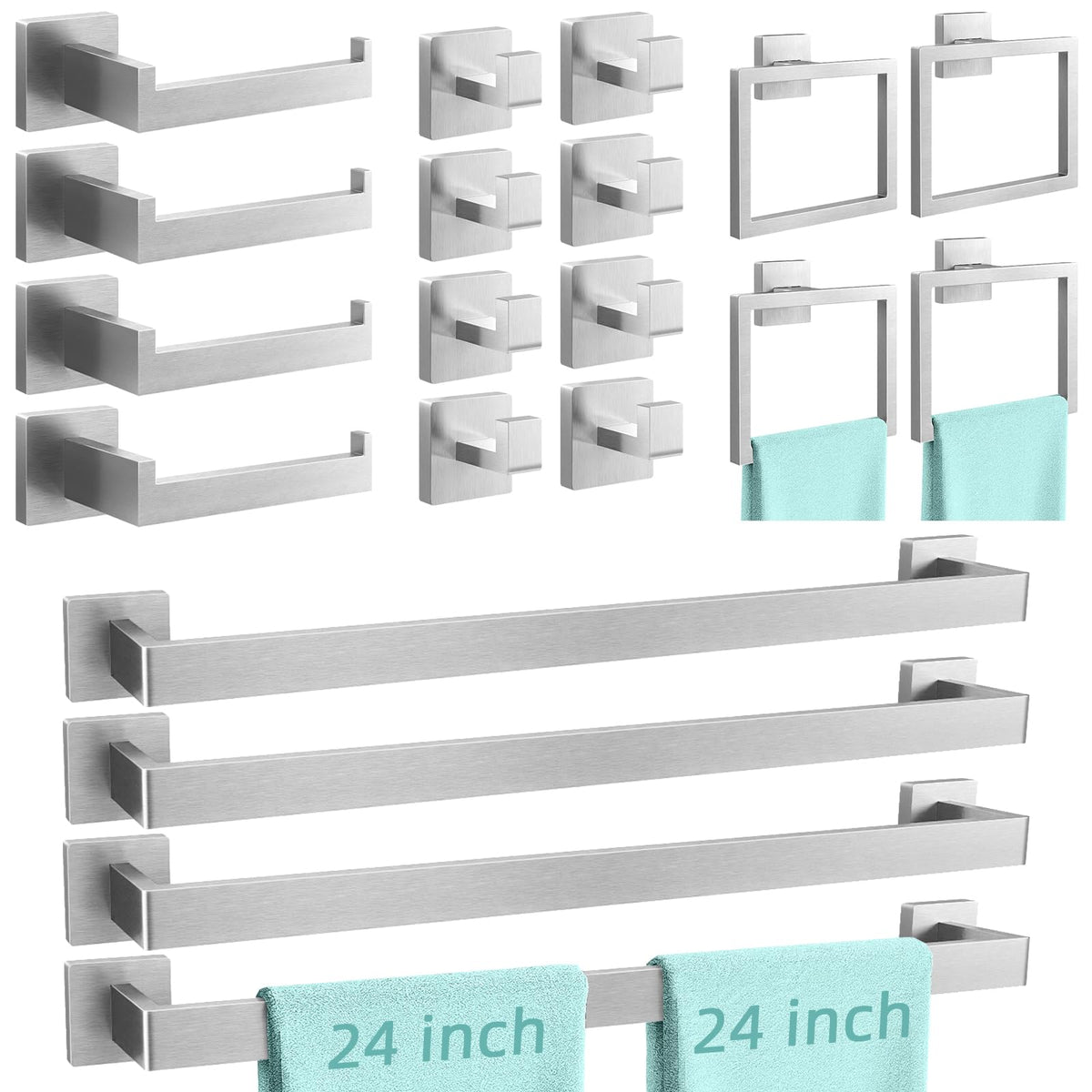 FEILERN 20-Piece Matte Black Bathroom Hardware Set, 24 Inch Towel Bar Set