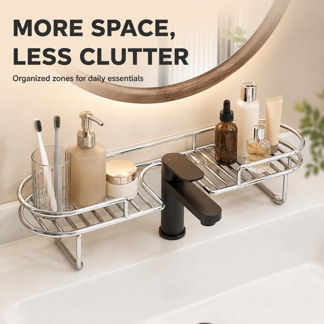 Foldable Stainless Steel Sink Shelf, No-Drill Over The Sink Shelf
