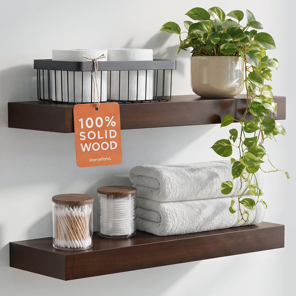 Homeforia 24 Inch Floating Shelves, High-End Solid Pine Wood, Set of 2