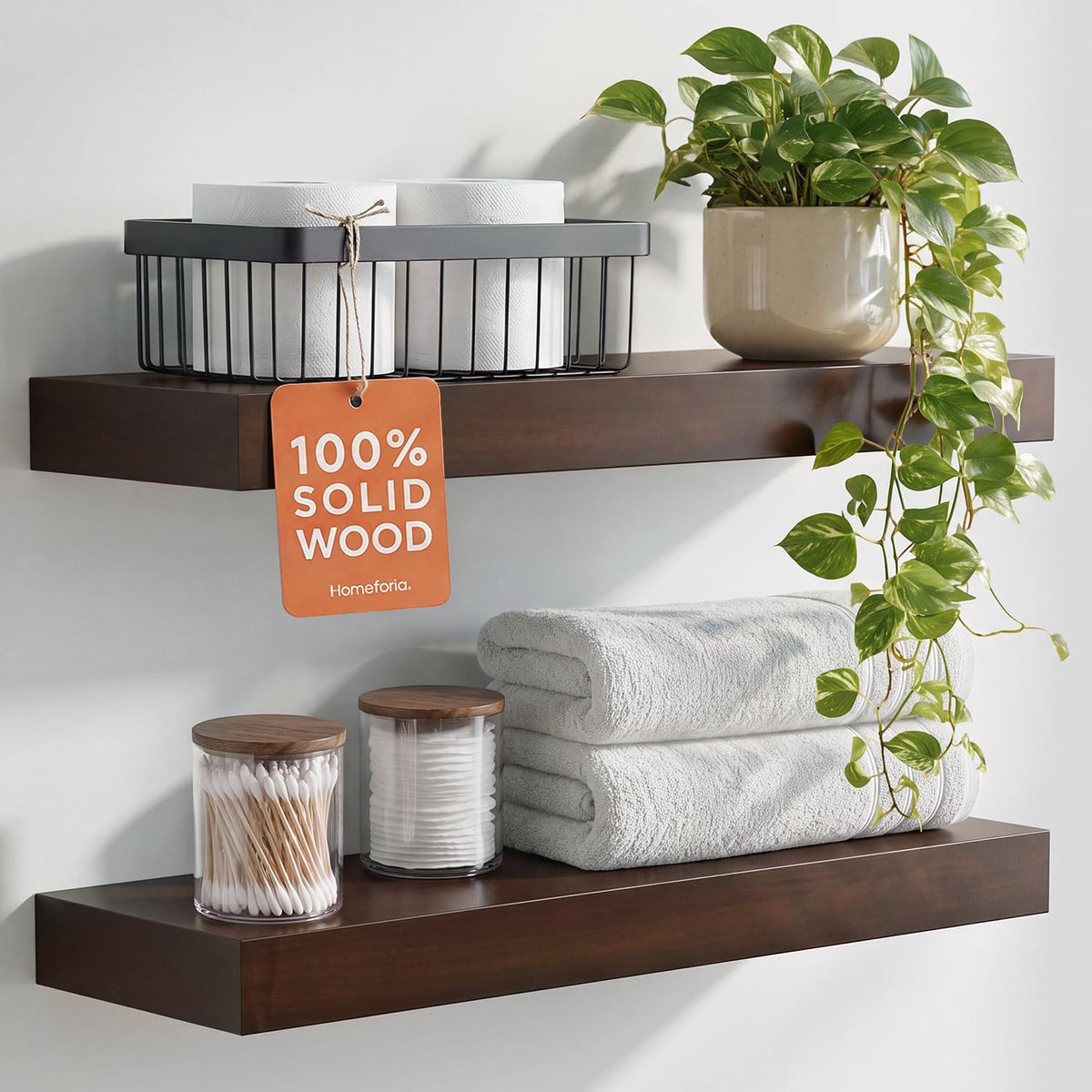 Homeforia 24 Inch Floating Shelves, High-End Solid Pine Wood, Set of 2