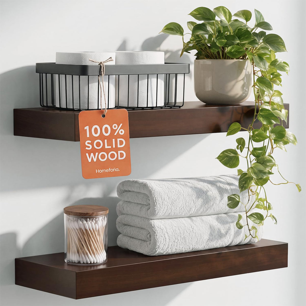 Homeforia 24 Inch Floating Shelves, High-End Solid Pine Wood, Set of 2