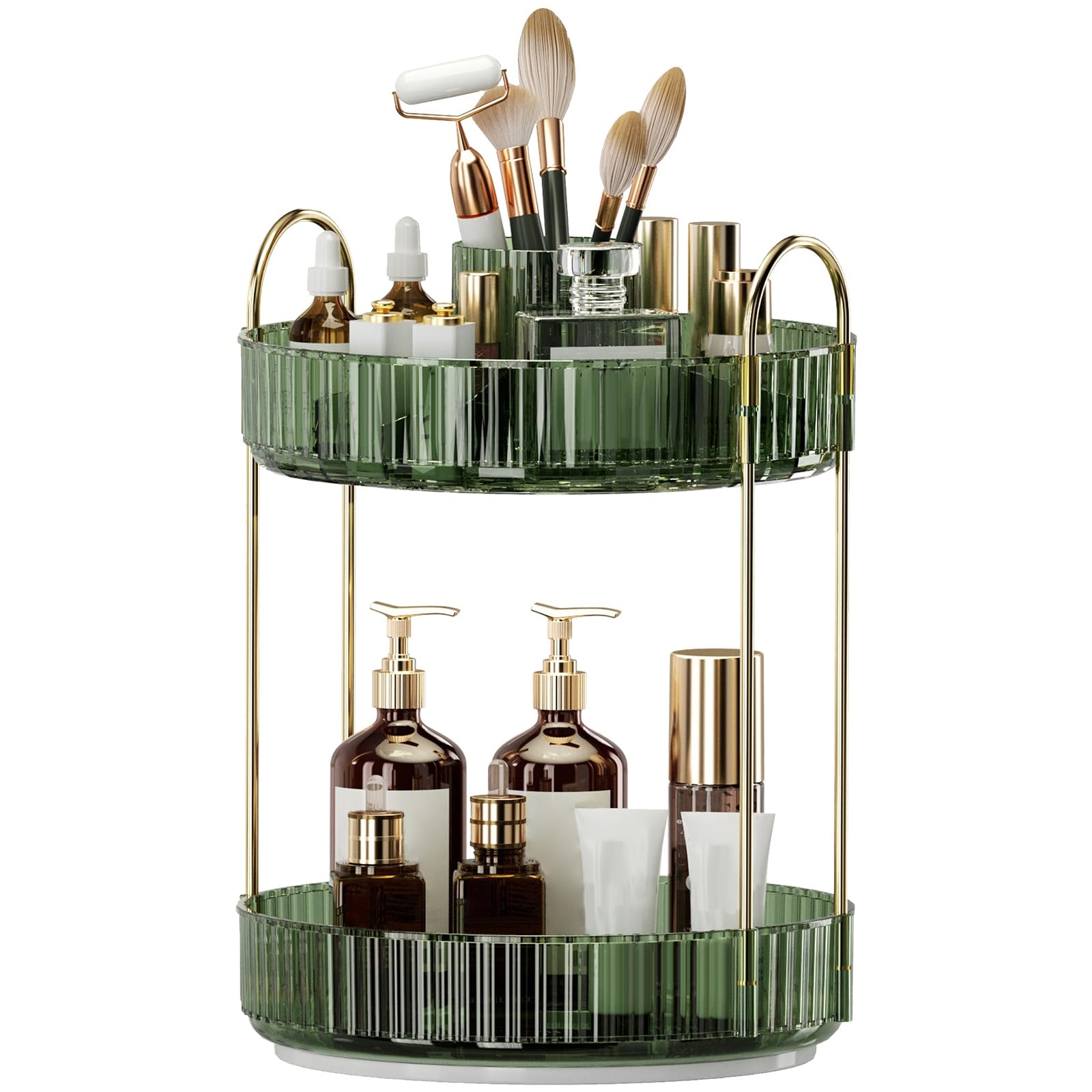 360° Rotating Makeup Organizer, Large-Capacity Skincare Make Up Storage 3 Tier Perfume Organizers Cosmetic Dresser Organizer with Makeup Brush Holder, Fits Bedroom, Bathroom, Vanity Shelf Countertop
