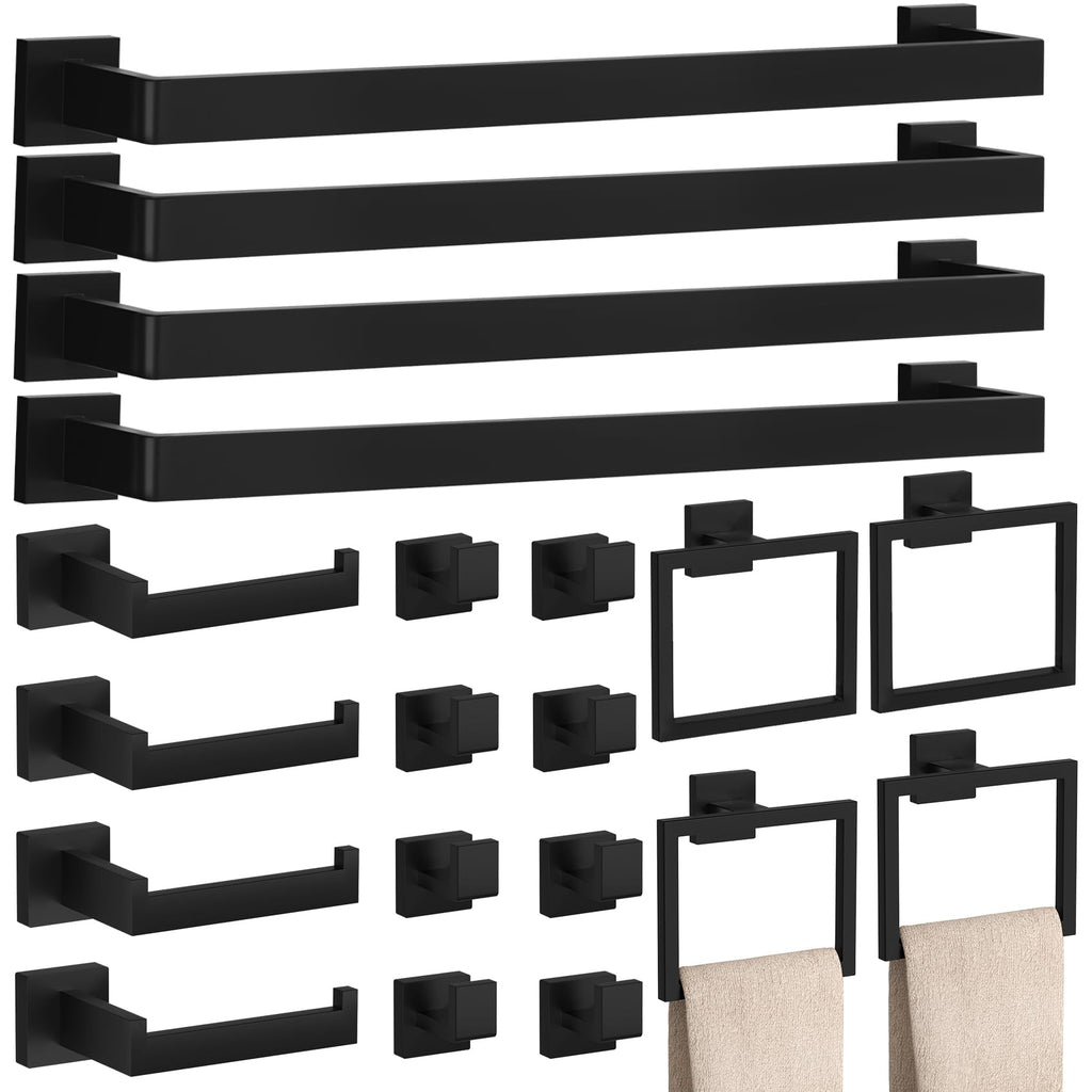 10-Pieces Matte Black Bathroom Accessories Set 23.6 Inch Towel Bar Set.