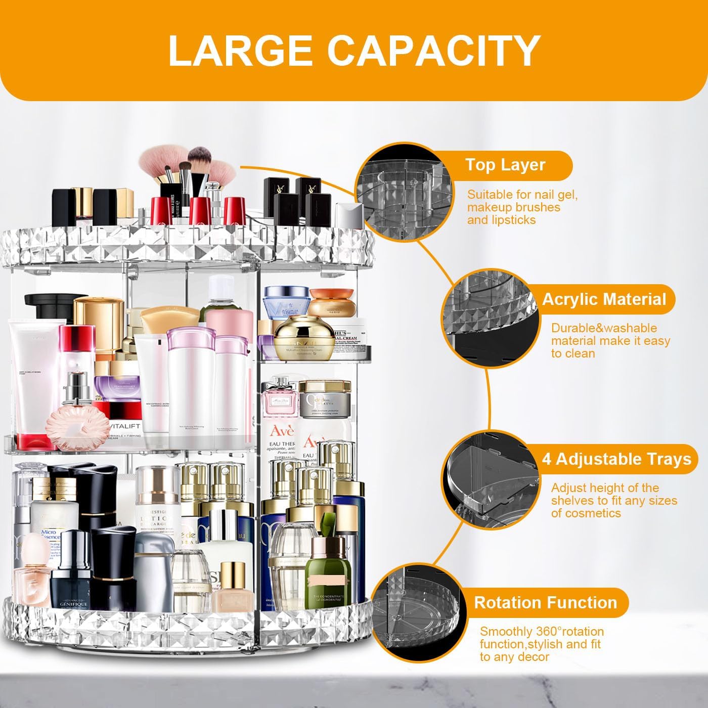 Makeup Organizer 360 Degree Rotating 7 Adjustable Layers Large Capacity Cosmetic Organizer Transparent Make Up Organizers and Storage