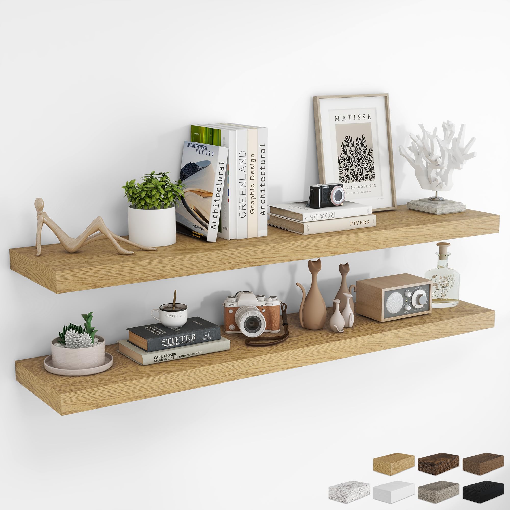 RICHFOCUS 28Inch Floating Shelves for Wall 2 Pack Shelves for Bedroom|Kitchen|Bathroom|Laundry Room Rustic Wood Wall Mounted Shelf with Invisible Brackets for Books|Storage|Decor, Oak