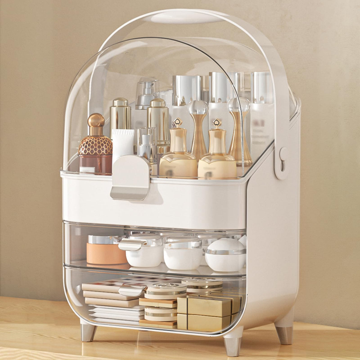 Makeup Organizer Countertop, Skincare Holder Bathroom Counter Organizer, Storage Box Cosmetic Display Cases, Teen Girl Gifts Make up Organizers (Pink/Brush)