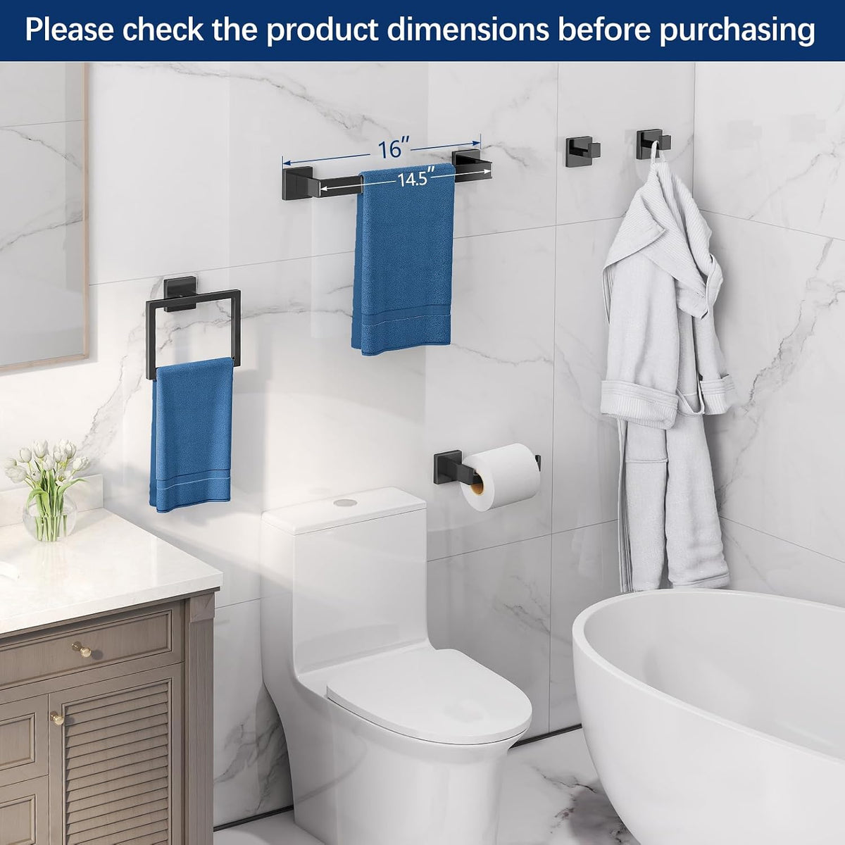 Gypie Bathroom Hardware Accessories Set, 5-Piece 16In Black Wall Mounted