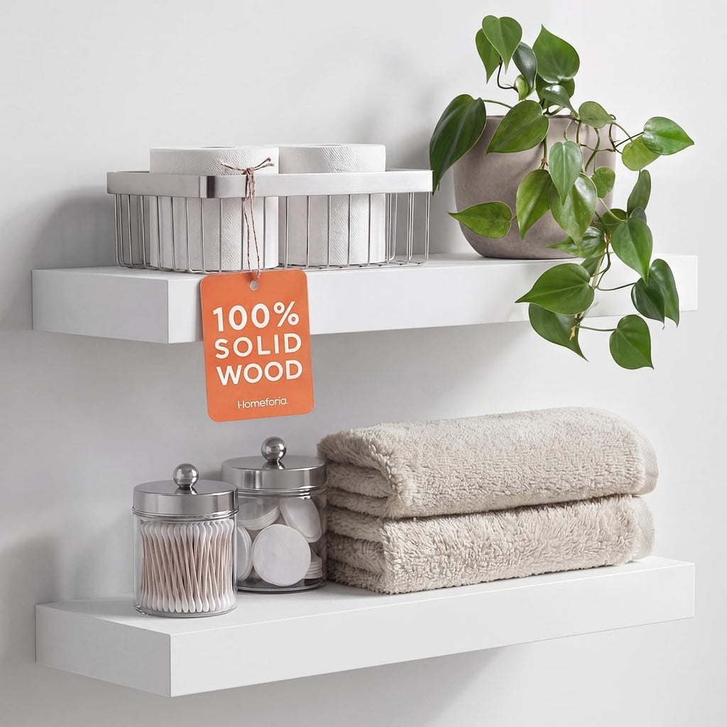 Homeforia 24 Inch Floating Shelves, High-End Solid Pine Wood, Set of 2