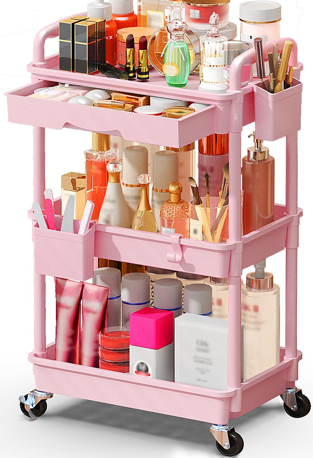 SUNALLY Rolling Makeup Cart with Drawers, Rolling Vanity Nail Cart, White