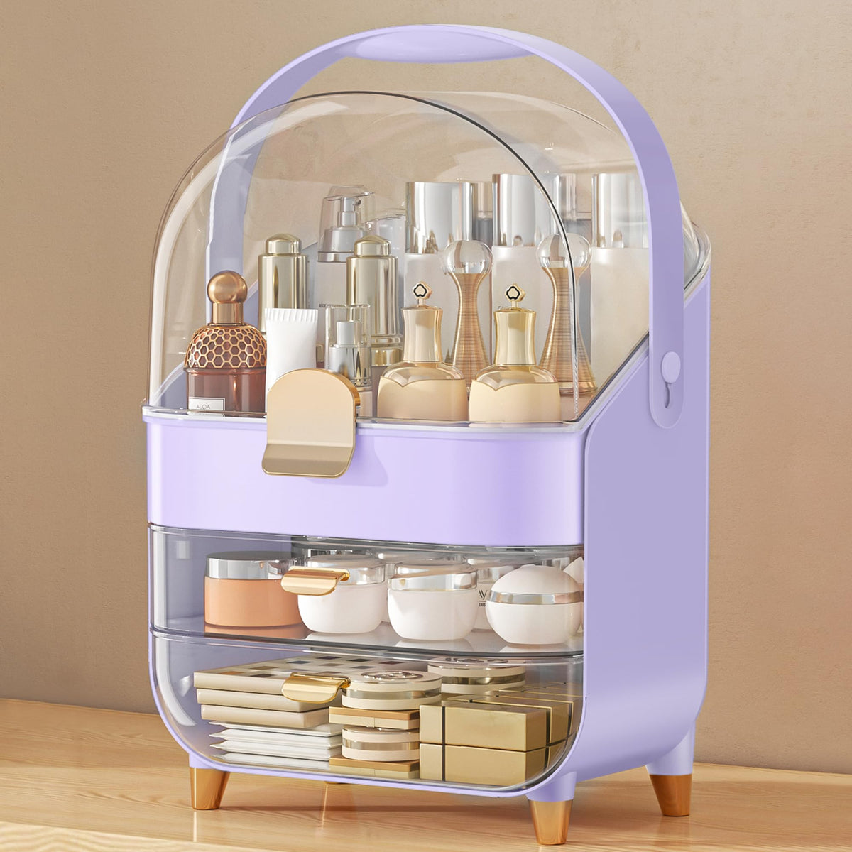 Makeup Organizer Countertop, Skincare Holder Bathroom Counter Organizer, Storage Box Cosmetic Display Cases, Teen Girl Gifts Make up Organizers (Pink/Brush)