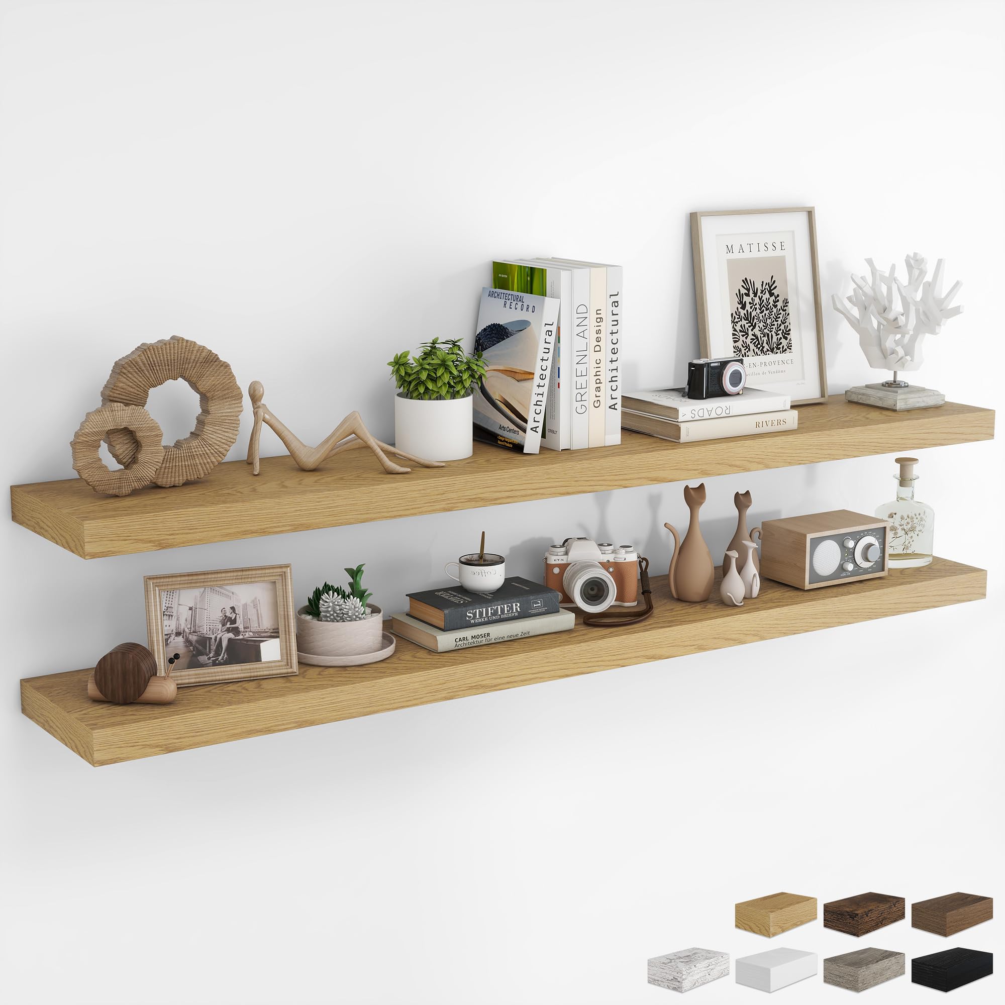 RICHFOCUS 28Inch Floating Shelves for Wall 2 Pack Shelves for Bedroom|Kitchen|Bathroom|Laundry Room Rustic Wood Wall Mounted Shelf with Invisible Brackets for Books|Storage|Decor, Oak