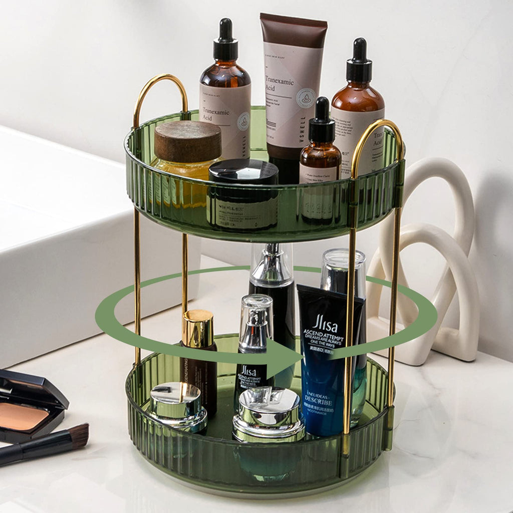 shuang qing Rotating Makeup Organizer for Vanity, Large Capacity Skincare Perfume Storage, Bathroom Counter Organizer, 360 Spinning Cosmetic Dresser Countertop Organizers (Clear, 3 Tier)