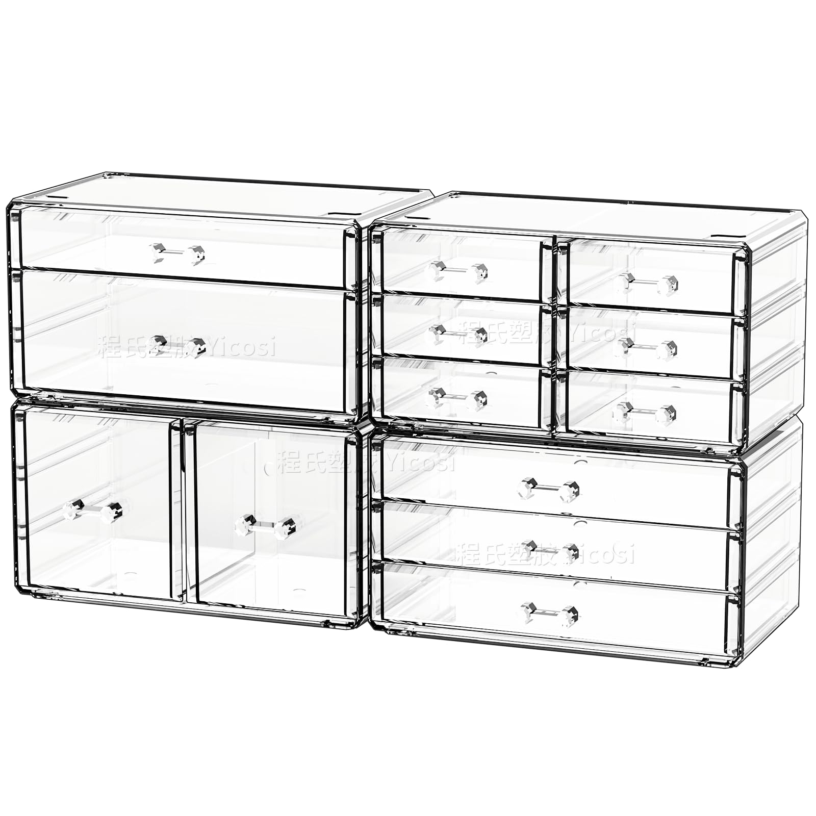 Cq acrylic Clear Stackable Storage Drawers,Plastic Makeup Organizer and Bathroom Storage Bins WIth 9 Drawers For Make up,Medicine,Craft,Pen,Beauty and Office Supply Organizer