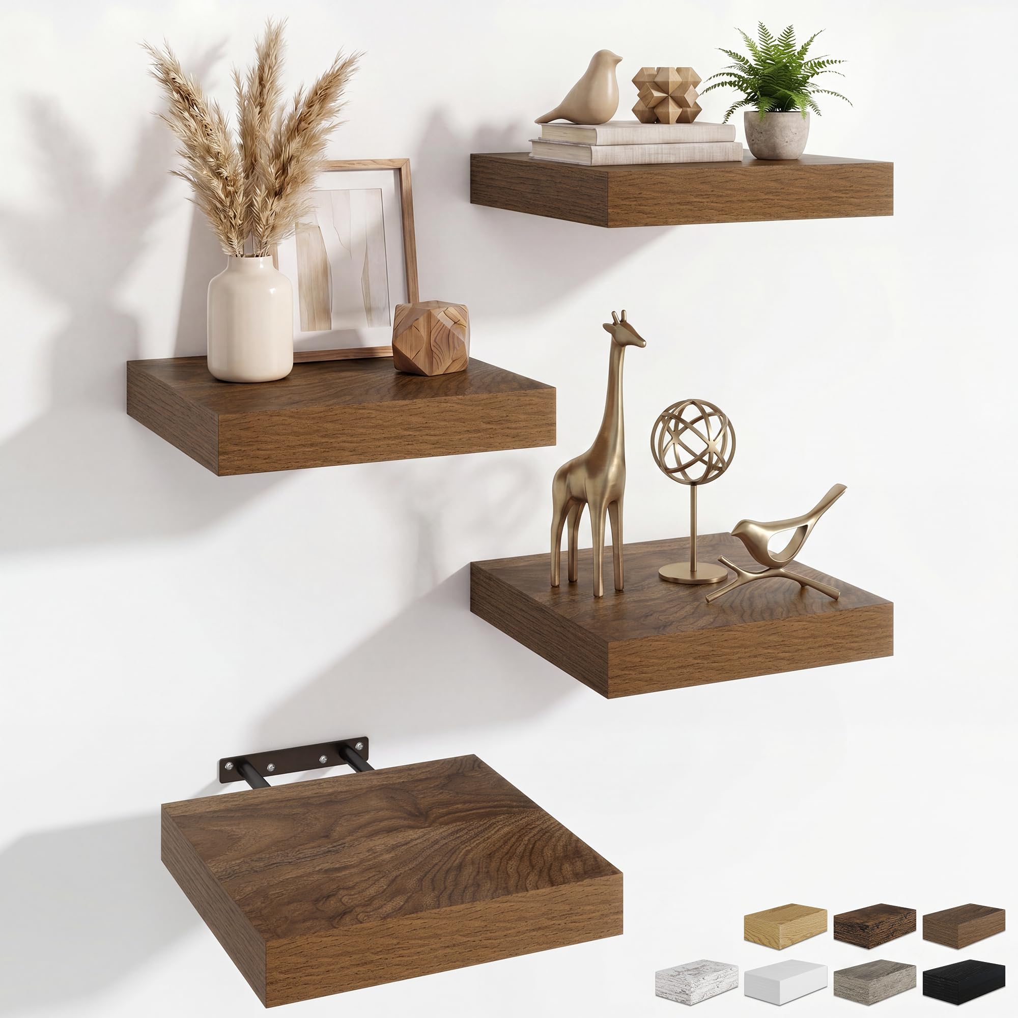 RICHFOCUS 28Inch Floating Shelves for Wall 2 Pack Shelves for Bedroom|Kitchen|Bathroom|Laundry Room Rustic Wood Wall Mounted Shelf with Invisible Brackets for Books|Storage|Decor, Oak