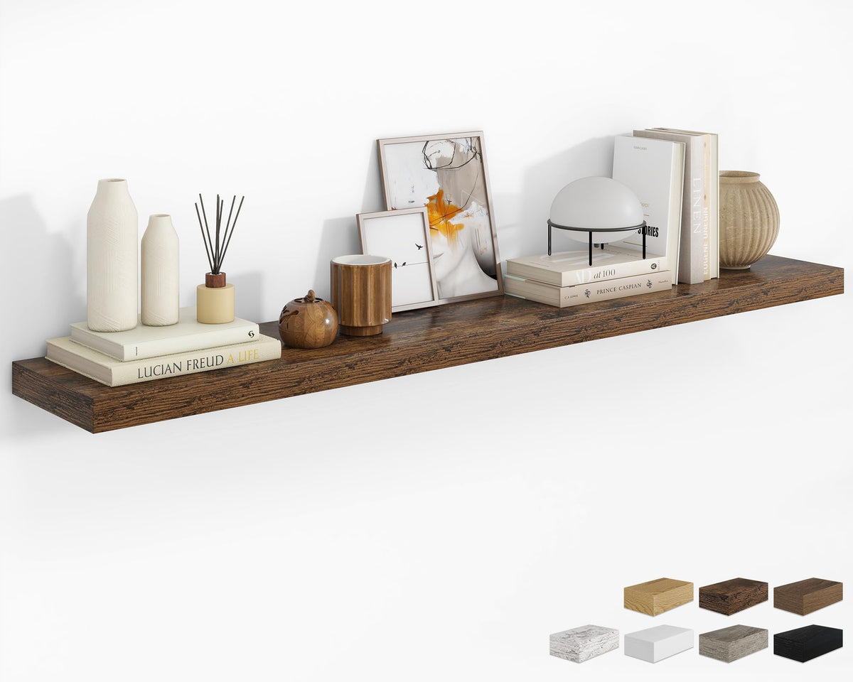 RICHFOCUS 28Inch Floating Shelves for Wall 2 Pack Shelves for Bedroom|Kitchen|Bathroom|Laundry Room Rustic Wood Wall Mounted Shelf with Invisible Brackets for Books|Storage|Decor, Oak