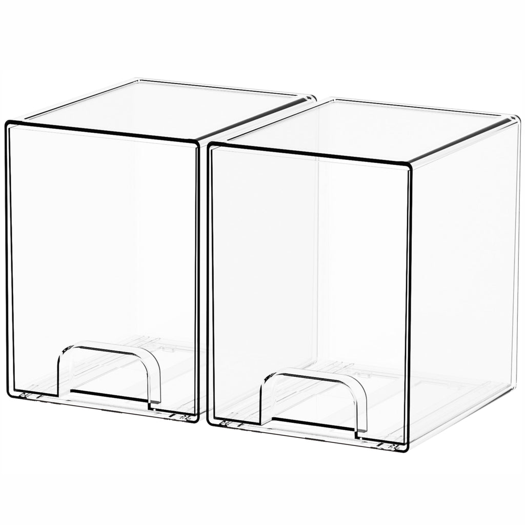 Yieach 4 Pack Clear Stackable Storage Drawers,4.4'' Tall Acrylic Drawer Containers for Organizing,Bathroom Organizers and Storage Bin Box,Plastic Makeup,Medicine Organizer Bins for Cabinet,Undersink