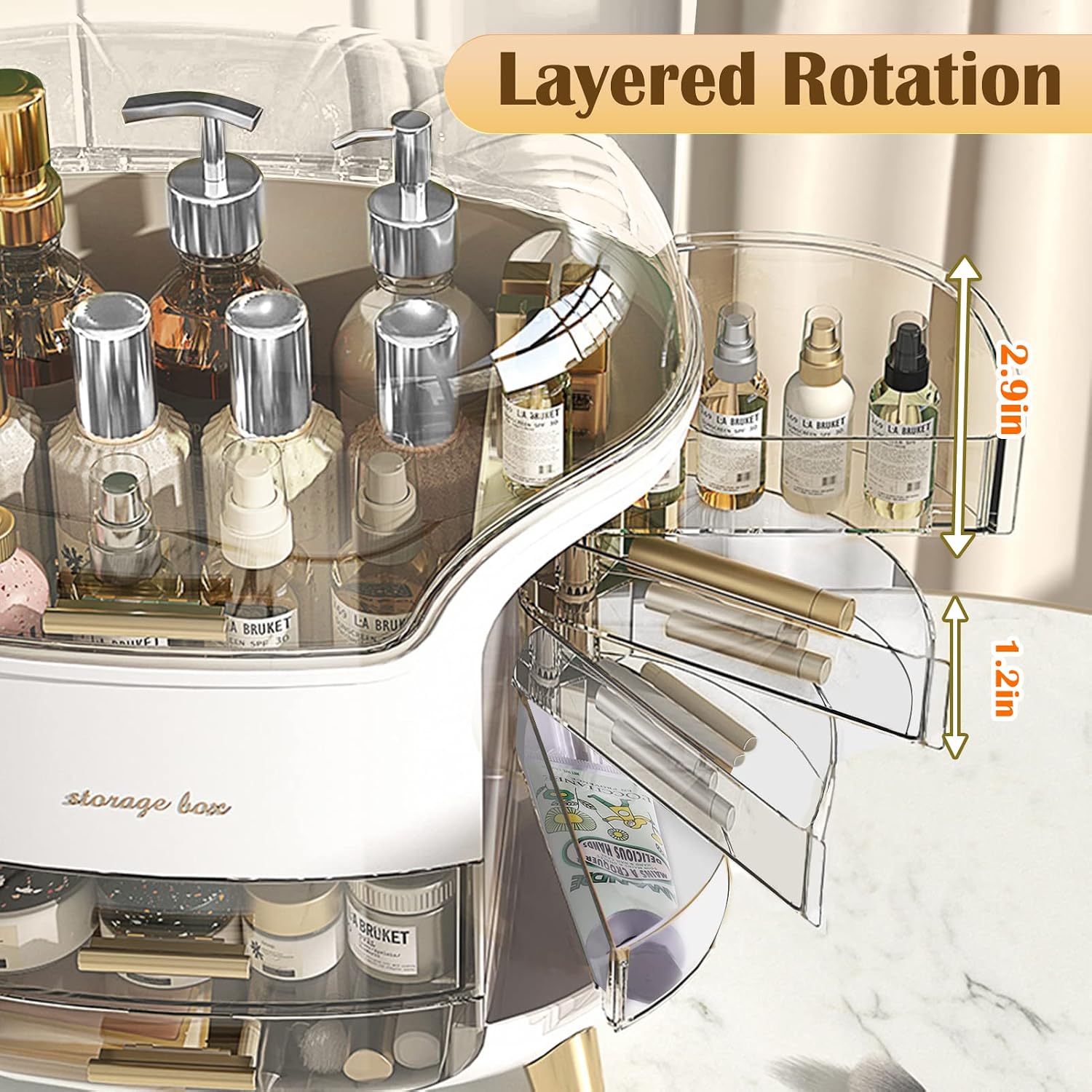 Makeup & Skincare Organizer Box for Countertop with Lid & Drawers, White