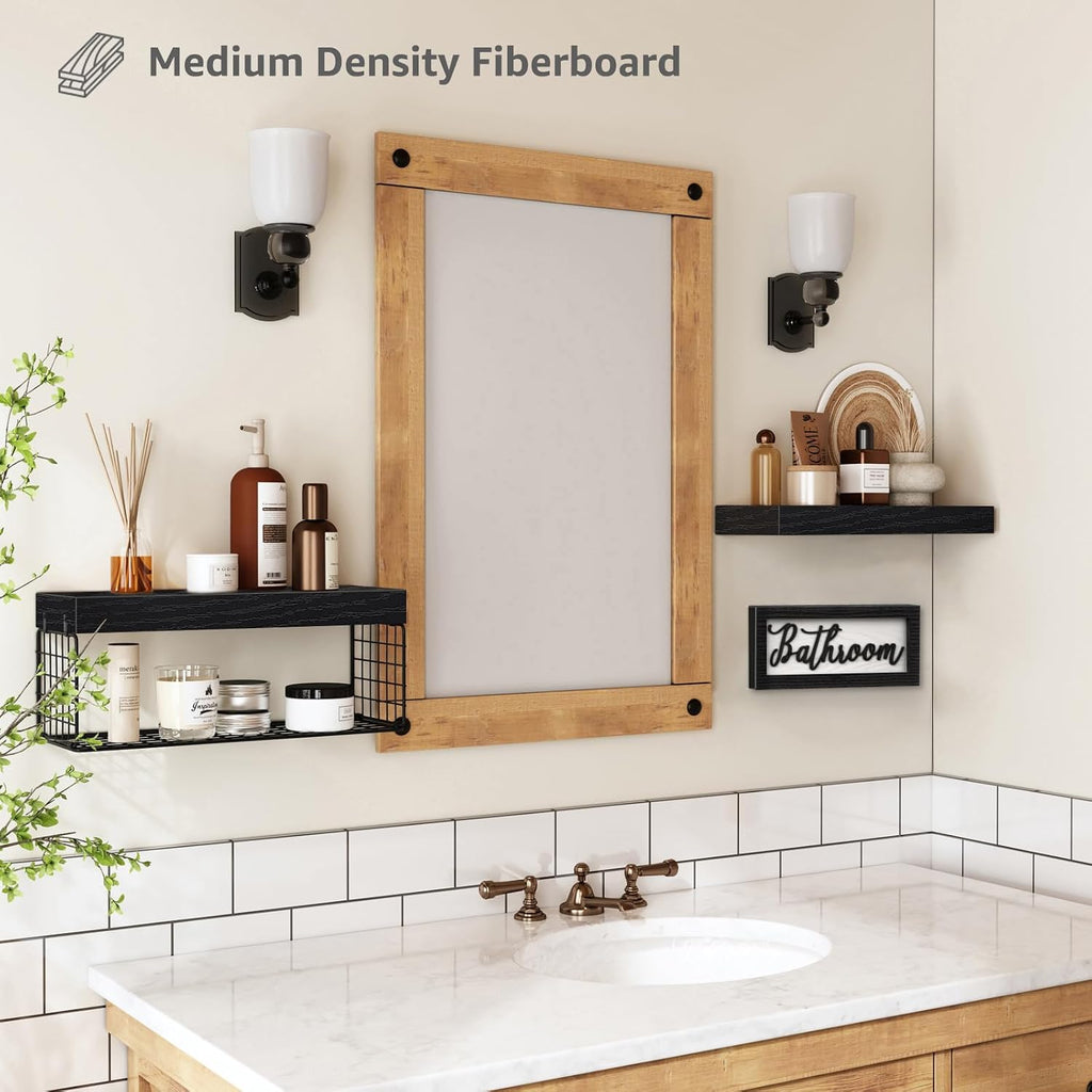QEEIG ‎Bathroom Shelves with Decor Sign (Black, 15.7")
