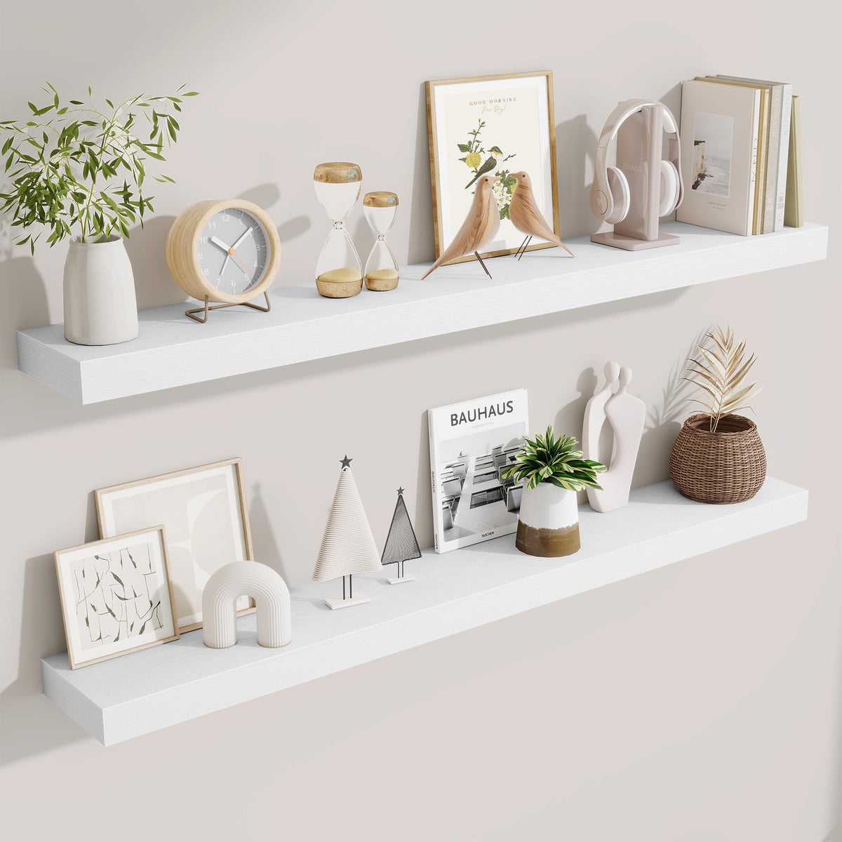 Fun Memories Floating Shelves Bathroom for Wall Mounted Shelves, 20 Inch Wood Shelf Set of 2, Home Storage & Display Decor, Walnut