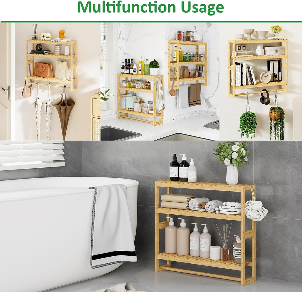 RRX Bathroom Shelf Storage Organizer, Shelf 3-Tier Adjustable Layer, Beige