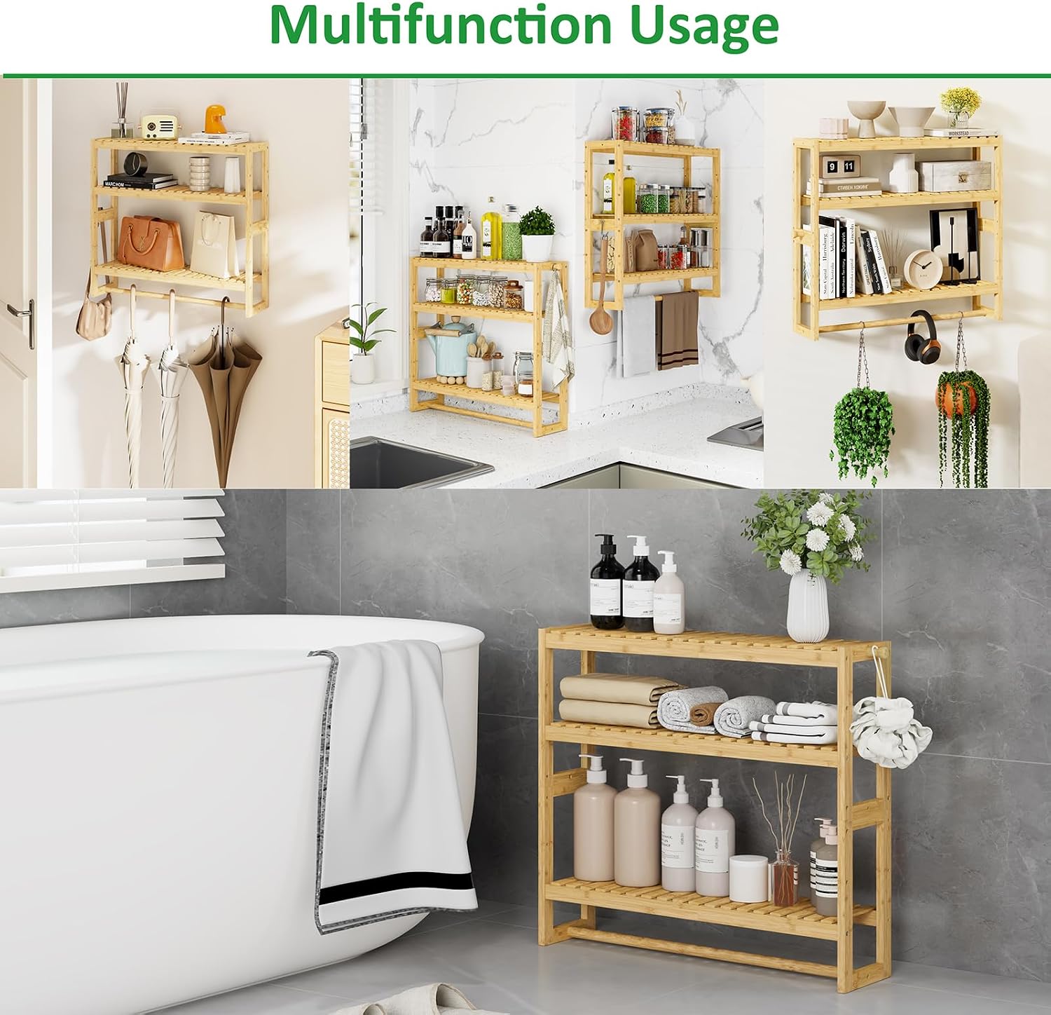 RRX Bathroom Shelf Storage Organizer, Shelf 3-Tier Adjustable Layer, Beige