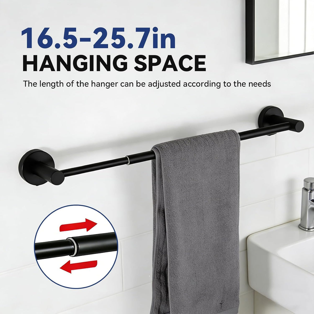 5Pcs Bathroom Hardware Set, Matte Black Bathroom Accessories Set with 24" Towel Bar, Upgraded Toilet Paper Holder with Shelf, Towel Ring & 2 Robe Hooks, Wall Mounted Stainless Steel Bath Hardware Set