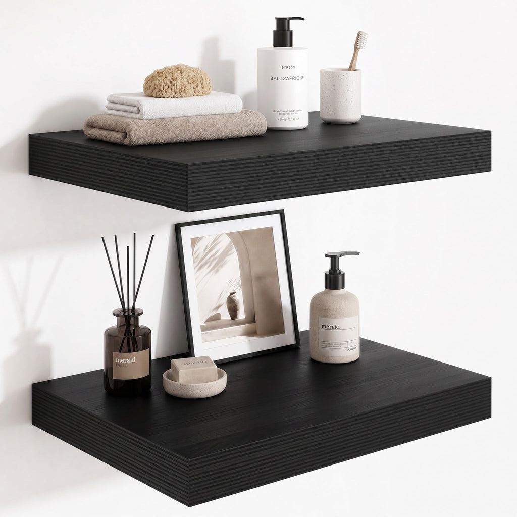 Deep Floating Shelves for Wall, 12 Inch Wide Small Wall Shelves Set of 2, 2 Inch Thick Invisible Wall Mounted Shelves for Bathroom Bedroom Nursery,Walnut Color