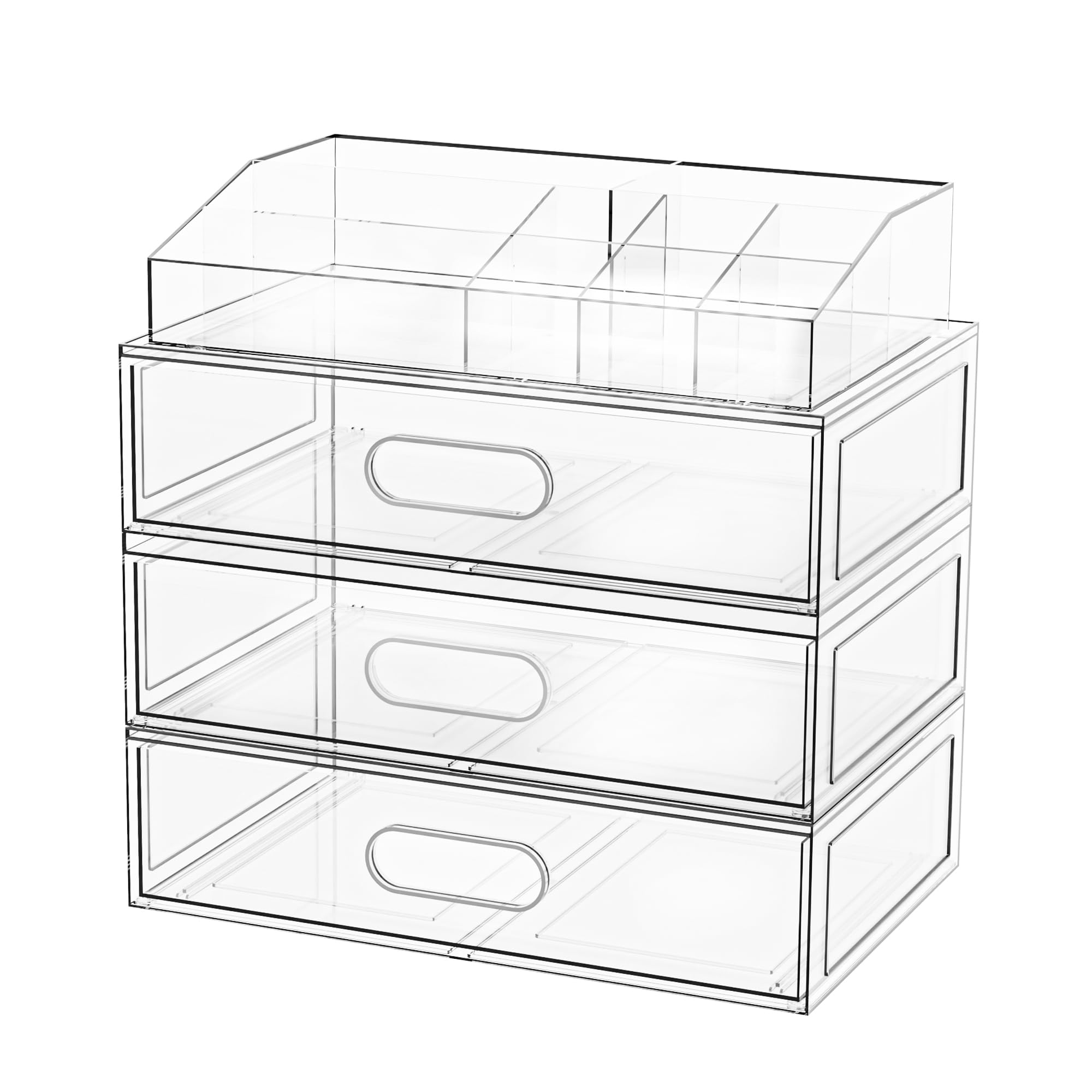 Clear Stackable Makeup Organizer with Drawer, 12''W Acrylic Storage Drawers