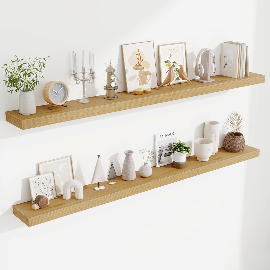 Fun Memories Floating Shelves Bathroom for Wall Mounted Shelves, 20 Inch Wood Shelf Set of 2, Home Storage & Display Decor, Walnut