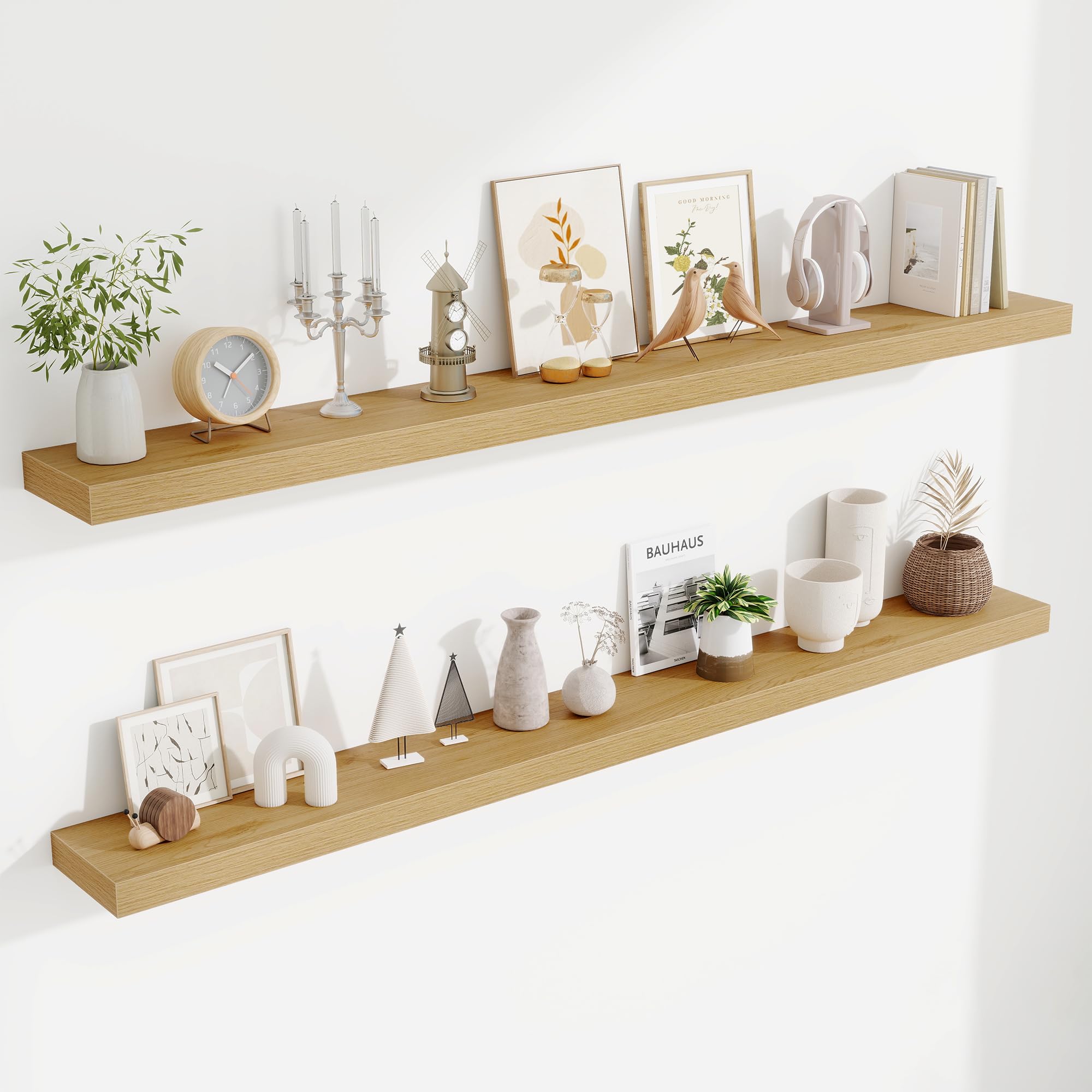 Fun Memories Floating Shelves Bathroom for Wall Mounted Shelves, 20 Inch Wood Shelf Set of 2, Home Storage & Display Decor, Walnut