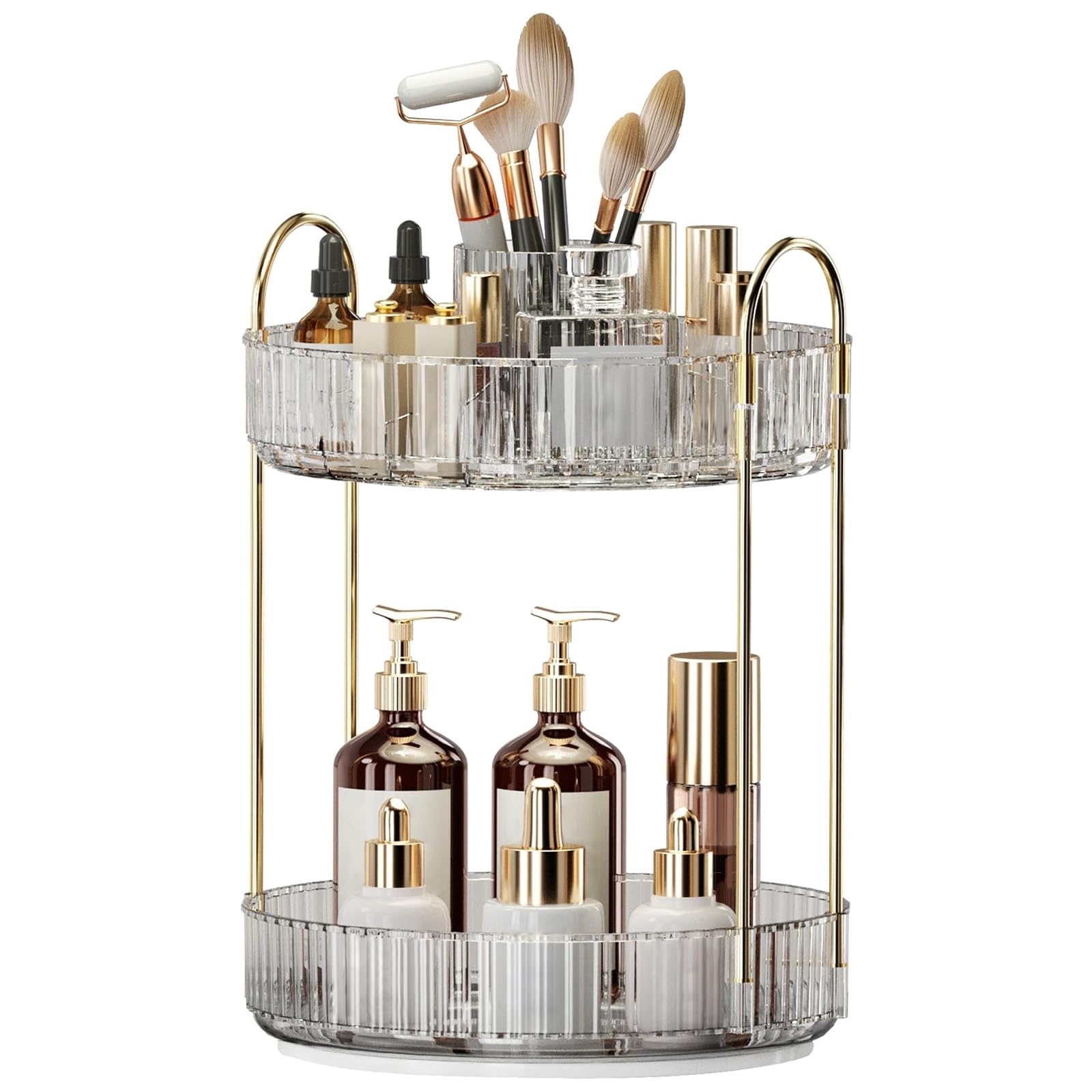 360° Rotating Makeup Organizer, Large-Capacity Skincare Make Up Storage 3 Tier Perfume Organizers Cosmetic Dresser Organizer with Makeup Brush Holder, Fits Bedroom, Bathroom, Vanity Shelf Countertop
