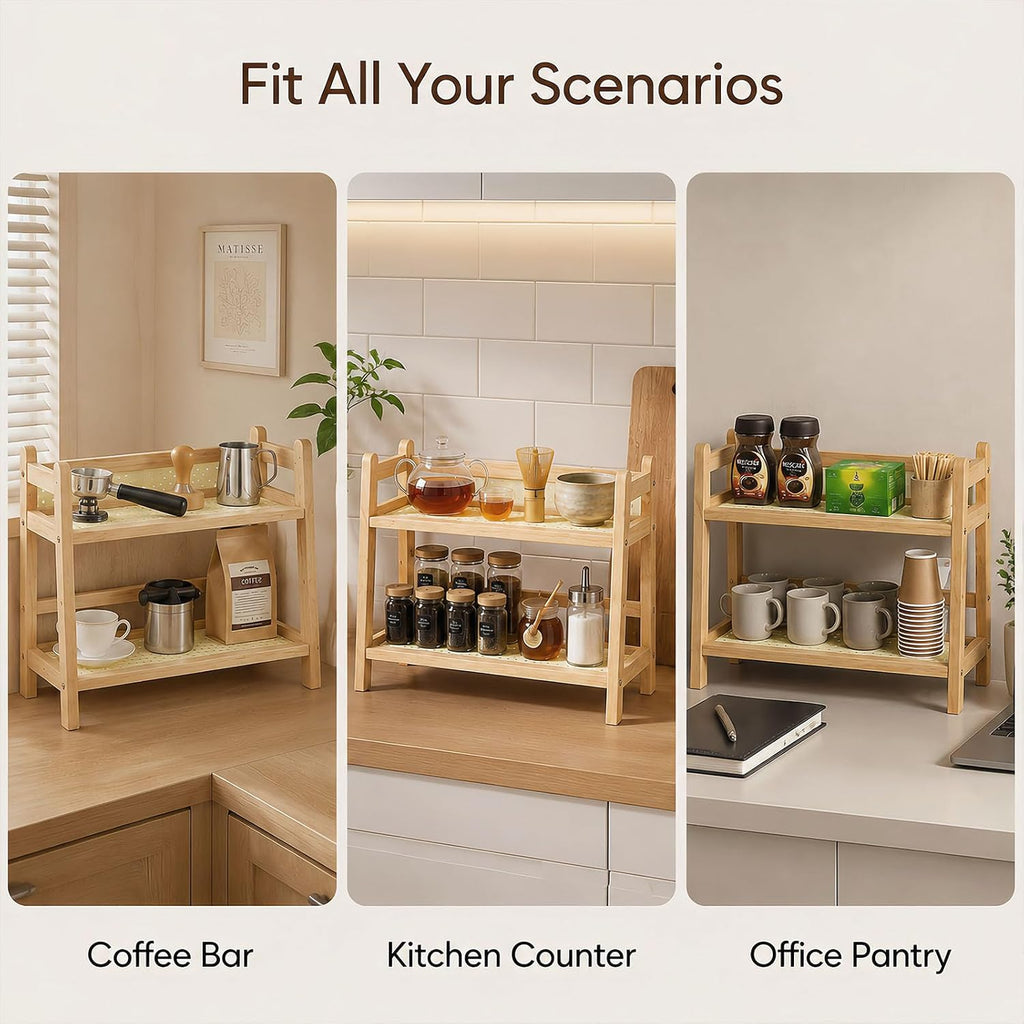 Rattan-Look Bathroom Counter Organizer, Countertop Shelf for Bathroom Decor