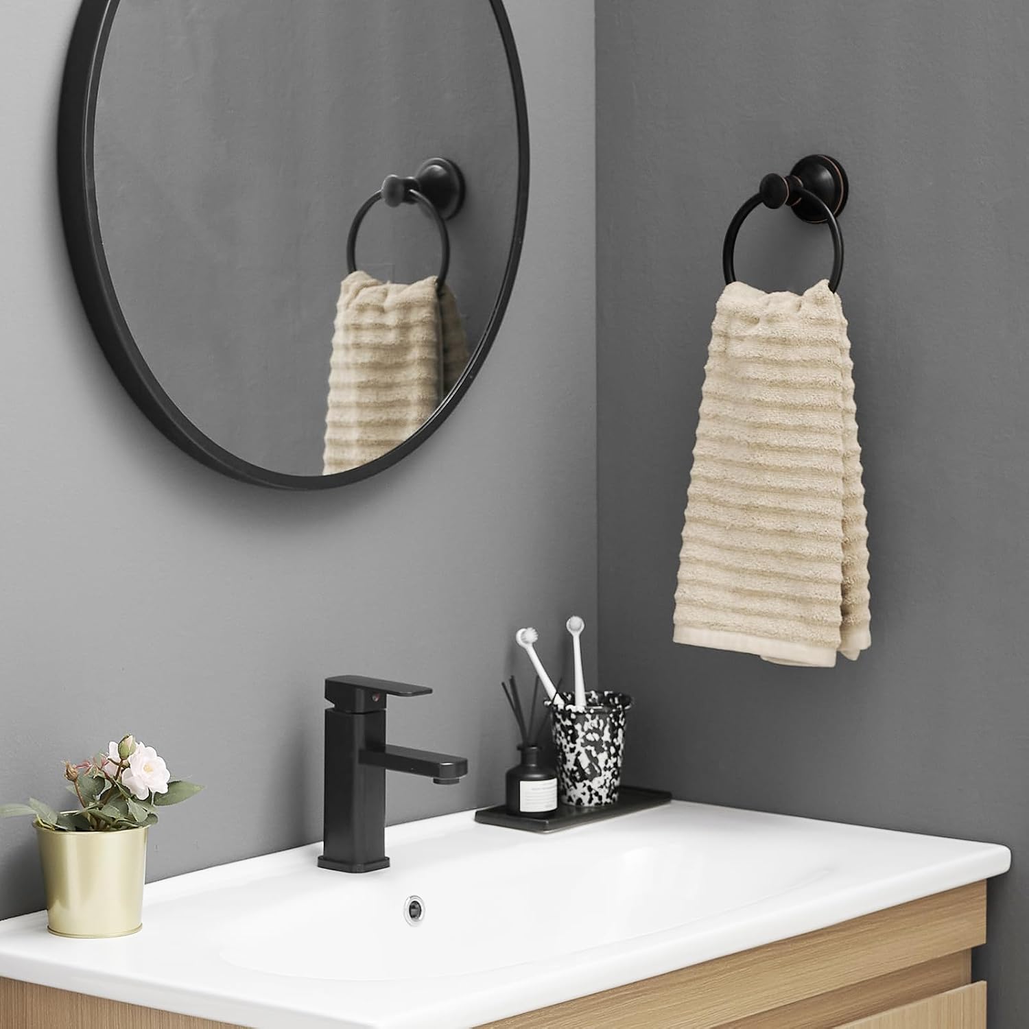 BESy Towel Ring, Bathroom Hand Towel Holder Wall Mounted Oil Rubbed Bronze