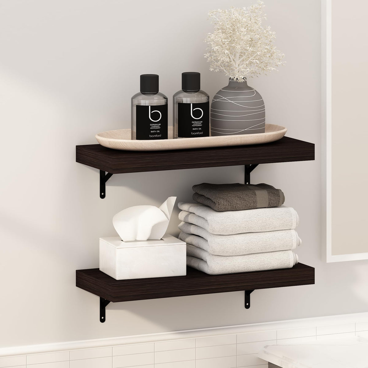 Furinno Tanna Floating Shelves for Wall Set of 2, 22-Inch Bathroom Wall Shelf, Wall Mounted Shelf, for Bathroom Organizers and Storage, Living Room, Natural